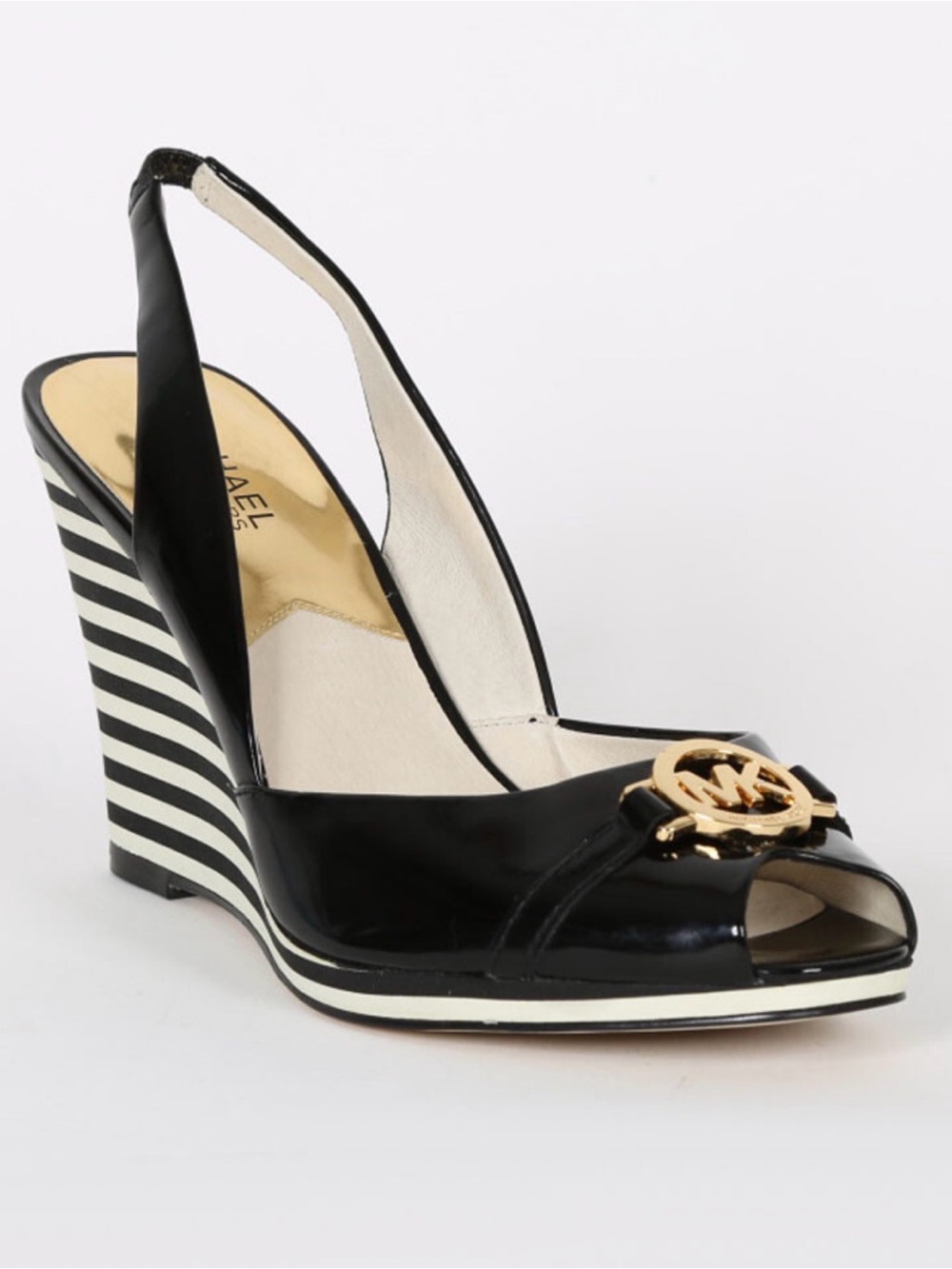 Michael Kors Navy “Rochelle” Patent Peep-Toe Wedge
